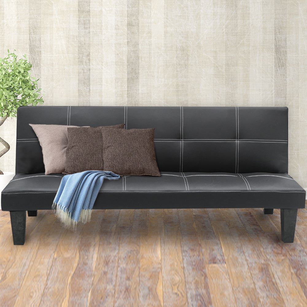 2 Seater Modular Faux Leather Fabric Sofa Bed Couch - Black