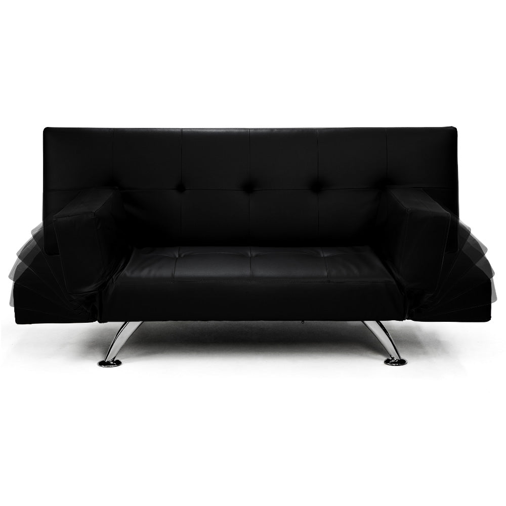 Brooklyn 3 Seater Faux Leather Sofa Bed Lounge - Black