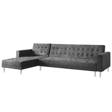Suede Corner Sofa Bed Couch with Chaise - Grey