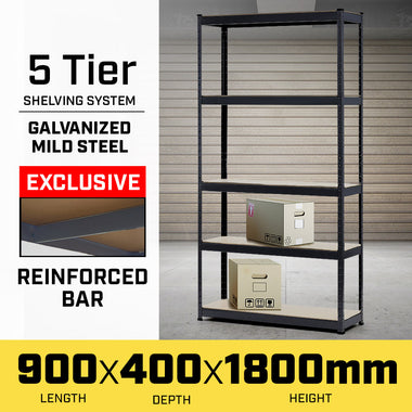 5 Shelf Storage Rack - Galvanized Steel 180x90cm