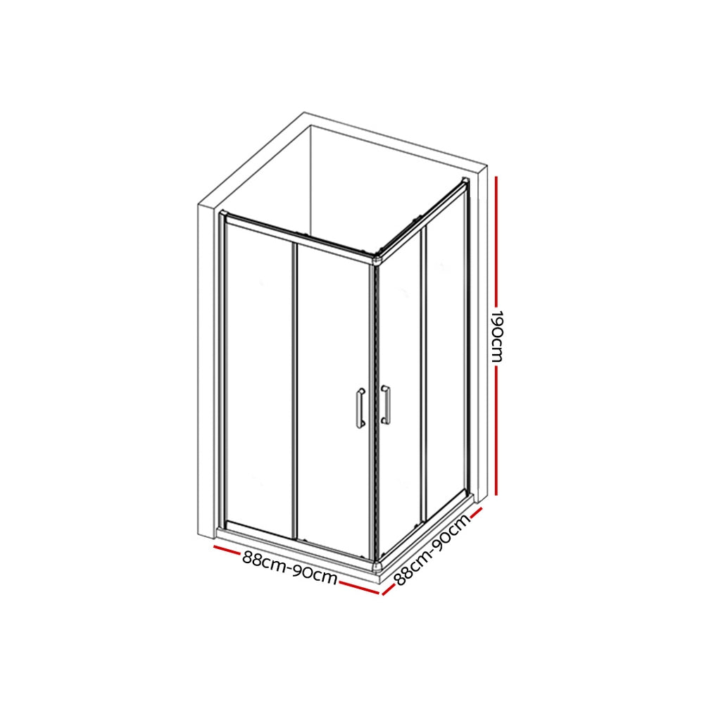 Cefito Shower Screen Square Bathroom Screens Glass Sliding Door Black 900x900mm