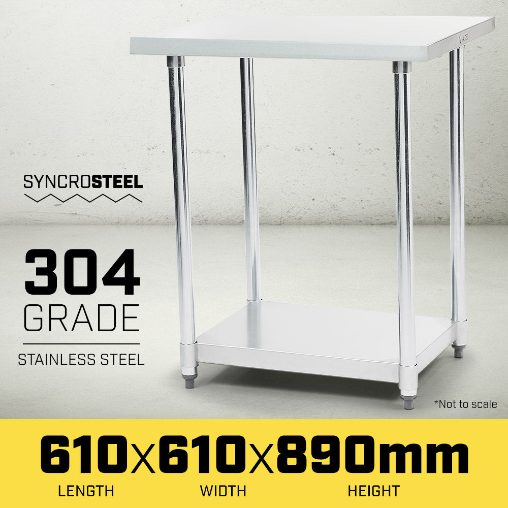 304 Stainless Steel Prep Kitchen Work Bench 610 x 610mm
