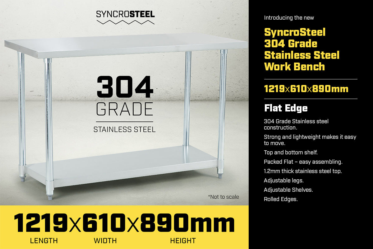 304 Stainless Steel Prep Kitchen Work Bench 1219 x 610mm