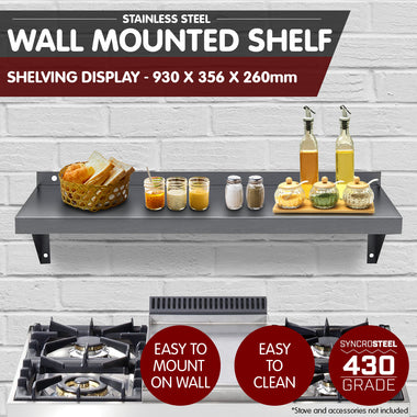 930x356mm Stainless Wall Mounted Shelf