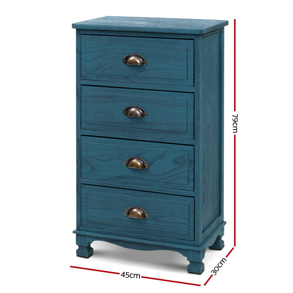 Artiss Bedside Tables Drawers Cabinet Vintage 4 Chest of Drawers Blue Nightstand