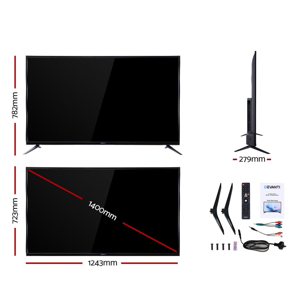 Devanti Smart LED TV 55" Inch 4K UHD HDR LCD Slim Thin Screen Netflix
