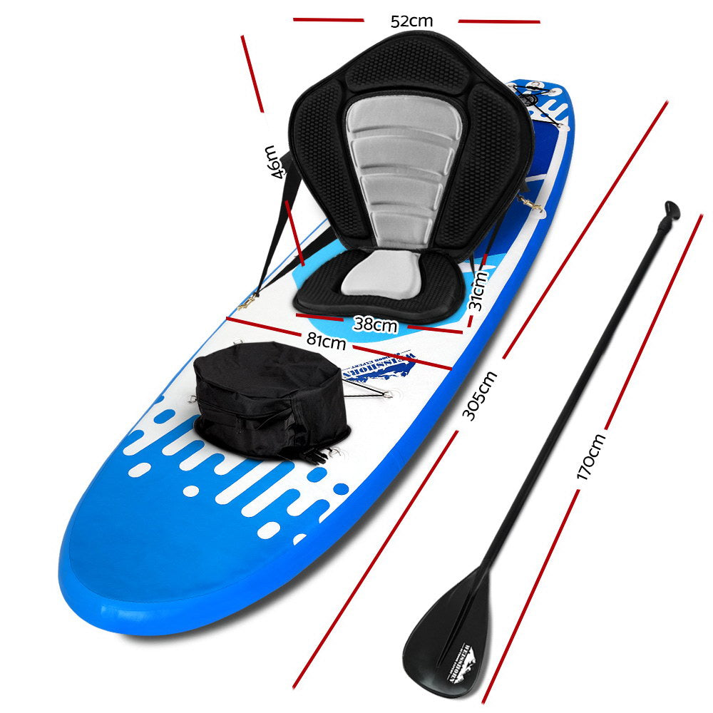 Weisshorn Stand Up Paddle Boards 10" Inflatable SUP Surfboard Paddleboard Kayak Seat Blue