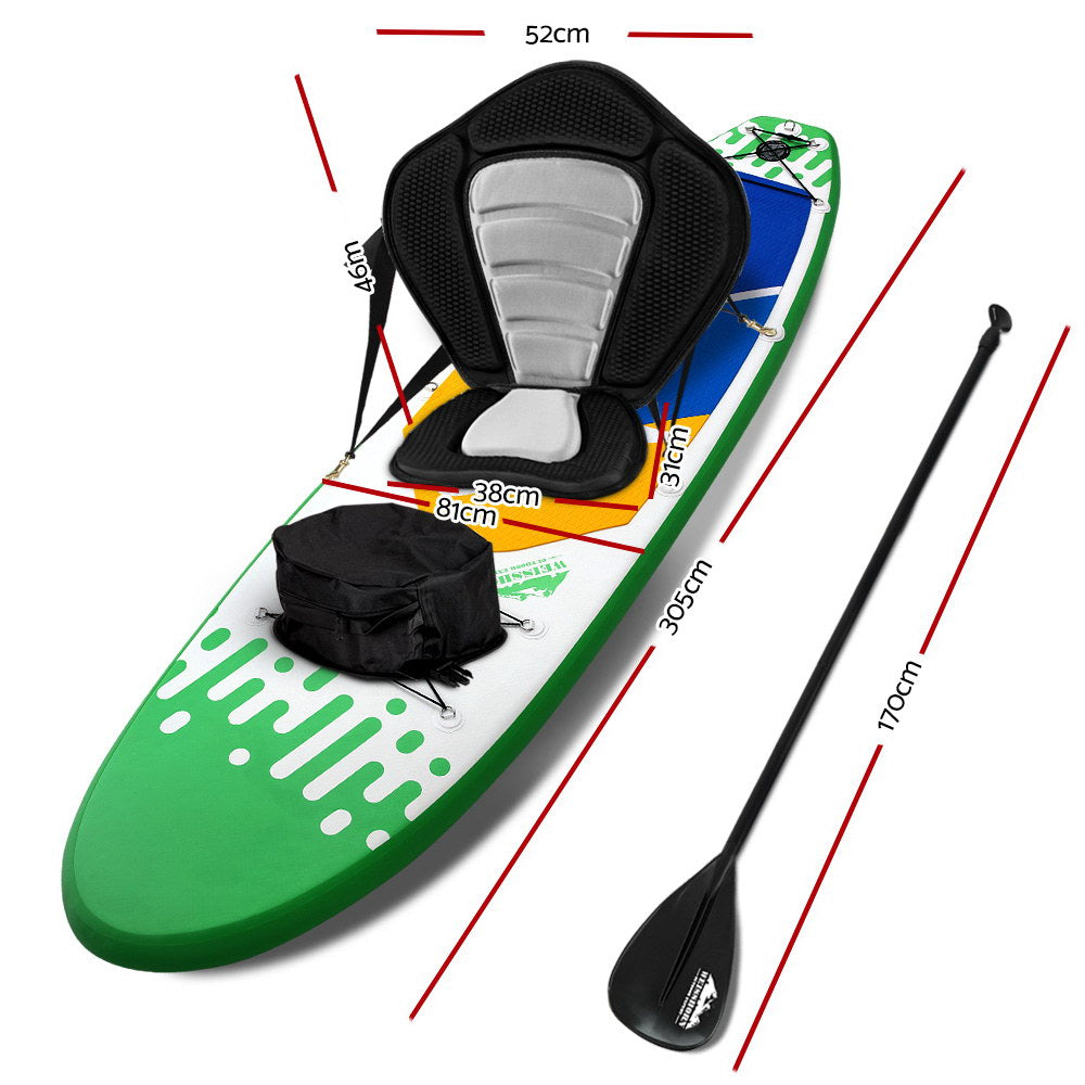 Weisshorn Stand Up Paddle Boards 10" Inflatable SUP Surfboard Paddleboard Kayak Seat Green