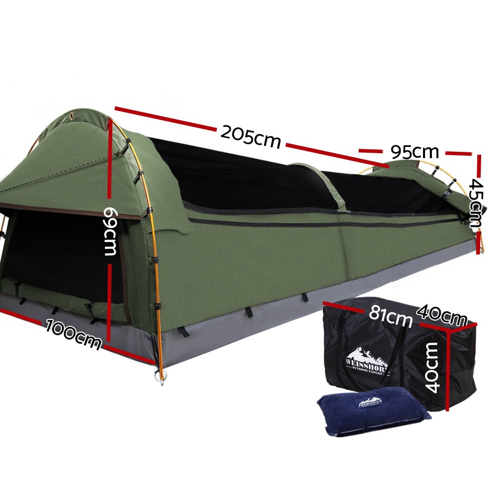 Weisshorn King Single Swag Camping Swag Canvas Tent - Celadon