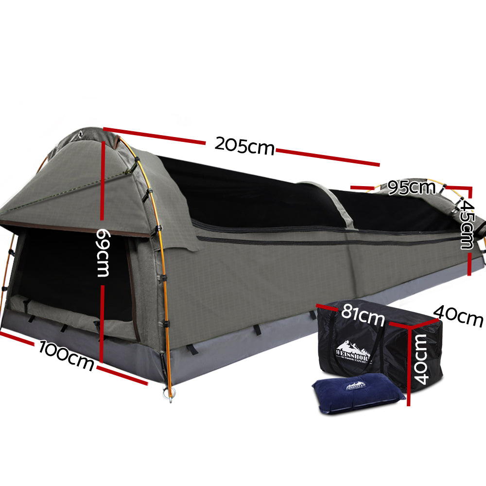 Weisshorn King Single Swag Camping Swag Canvas Tent - Grey