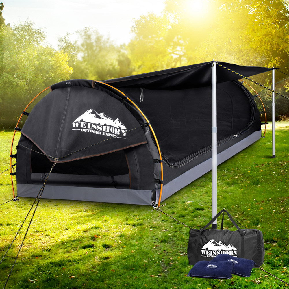 Weisshorn Double Swag Camping Swag Canvas Tent - Dark Grey