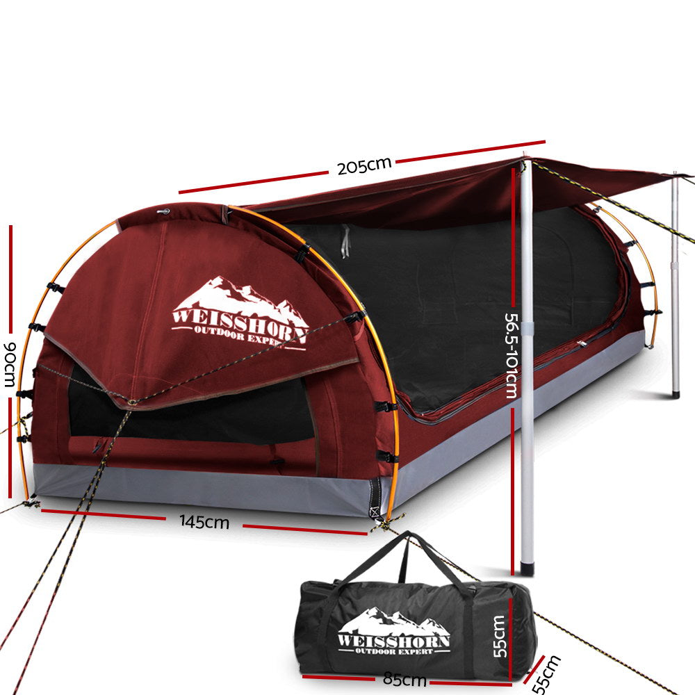 Weisshorn Double Swag Camping Swag Canvas Tent - Red