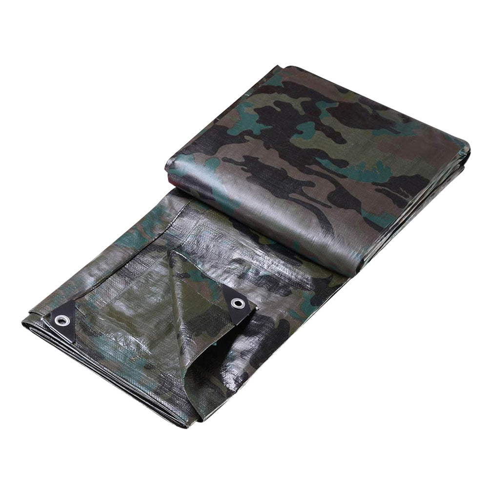 Instahut 3.6x4.8m Canvas Tarp Heavy Duty Camping Poly Tarps Tarpaulin Cover Camouflage