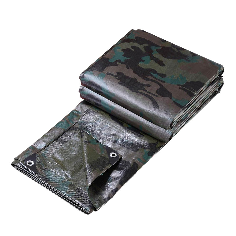 Instahut 9x12m Canvas Tarp Heavy Duty Camping Poly Tarps Tarpaulin Cover Camouflage