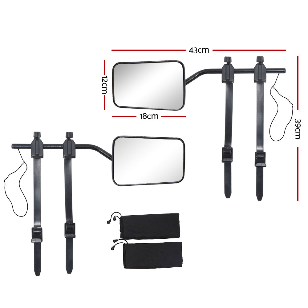 2x Towing Mirrors Universal Multi Fit Strap On Towing Caravan 4X4 Trailer