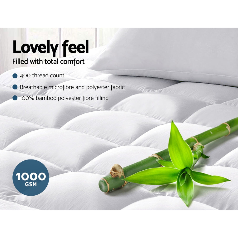 Giselle King Single Mattress Topper Bamboo Fibre Pillowtop Protector