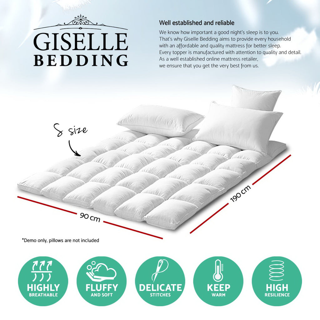 Giselle SINGLE Mattress Topper Duck Feather Down 1000GSM Pillowtop Topper
