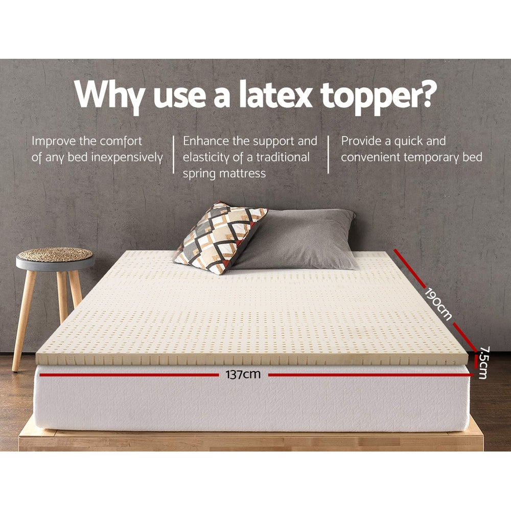 Latex Mattress Topper Pad Mat Cover 7 Zone 100% Natural Memory Foam Pillowtop Underlay Alternative Double Size Bed High Density 7.5cm Thick