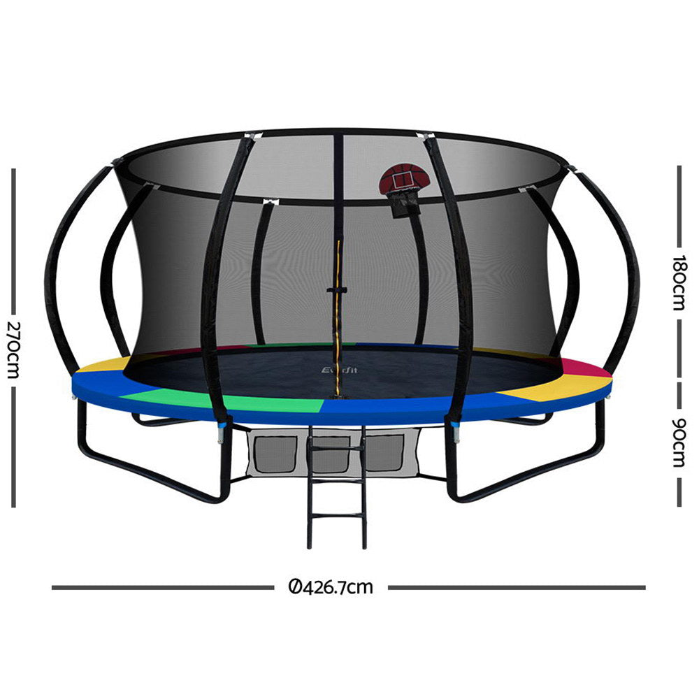 Everfit 14FT Trampoline With Basketball Hoop - Rainbow