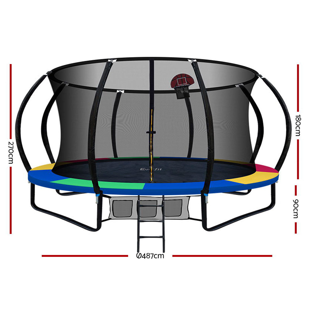 Everfit 16FT Trampoline With Basketball Hoop Rainbow