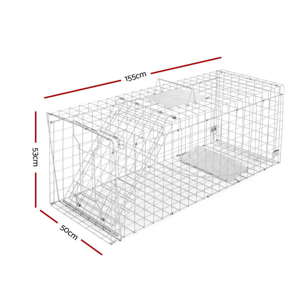Humane Animal Trap Cage 150 x 50 x 53cm  - Silver
