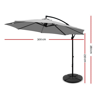 Instahut 3M Umbrella with 48x48cm Base Outdoor Umbrellas Cantilever Sun Beach Garden Patio Grey