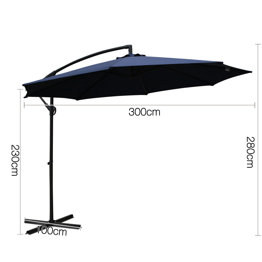 Instahut 3M Cantilevered Outdoor Umbrella - Navy