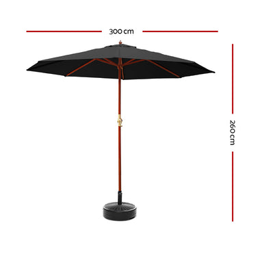 Instahut 3M Umbrella with Base Outdoor Pole Umbrellas Garden Stand Deck Black