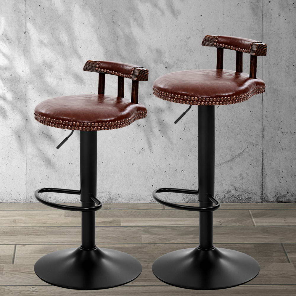 Artiss 2x Kitchen Bar Stools Vintage Bar Stool Chairs Swivel Gas Lift Leather Brown