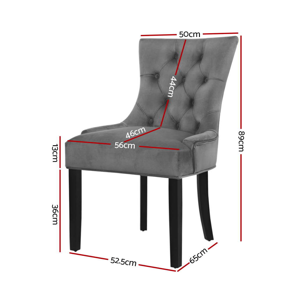 Artiss 2x Dining Chairs French Provincial Retro Chair Wooden Velvet Fabric Grey