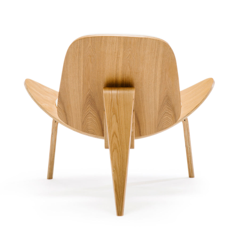 Replica Hans Wegner Shell Chair - White Top Layer Genuine Leather / Ash Wood