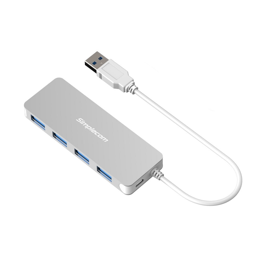 Simplecom CH319 Ultra Slim Aluminium 4 Port USB 3.0 Hub for PC Mac Laptop Silver