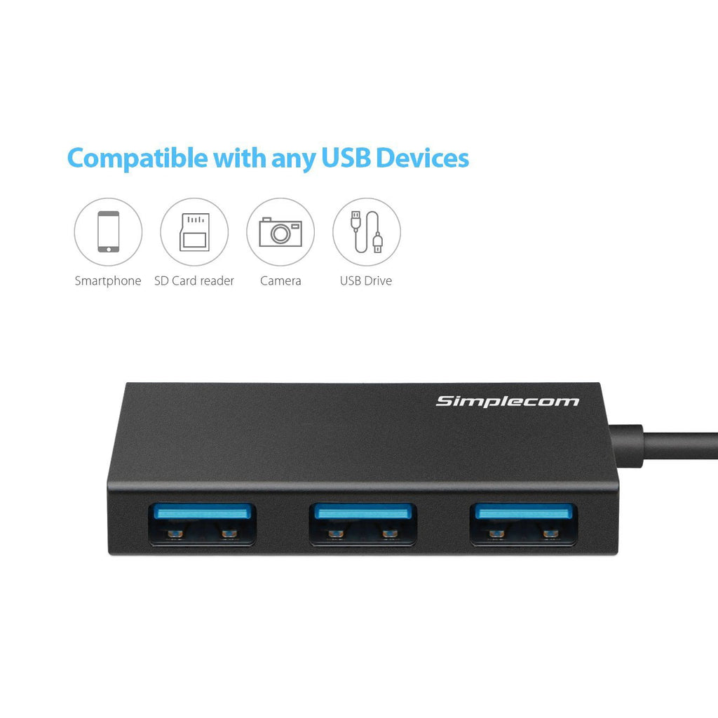 Simplecom CH351 Ultra Compact Aluminium 4 Port USB 3.0 Hub for PC Mac Laptop
