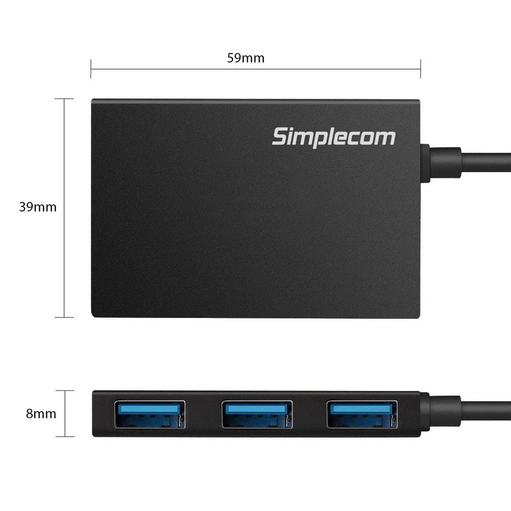 Simplecom CH351 Ultra Compact Aluminium 4 Port USB 3.0 Hub for PC Mac Laptop