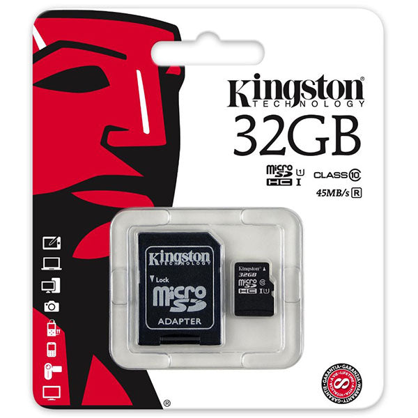 KINGSTON SDC10G2/32GBFR 32GB microSDHC Class 10 UHS-I upto 45MB/s with SD adaptor