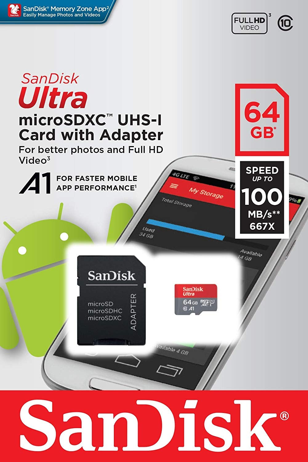 SANDISK SDSQUAR-064G-GN6MN Micro SDXC Ultra A1 Class 10 100mb/s NO adapter