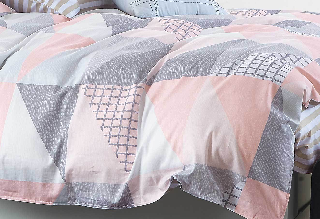 Queen Size Cotton Pink Blue Zig Zag Quilt Cover Set (3PCS)