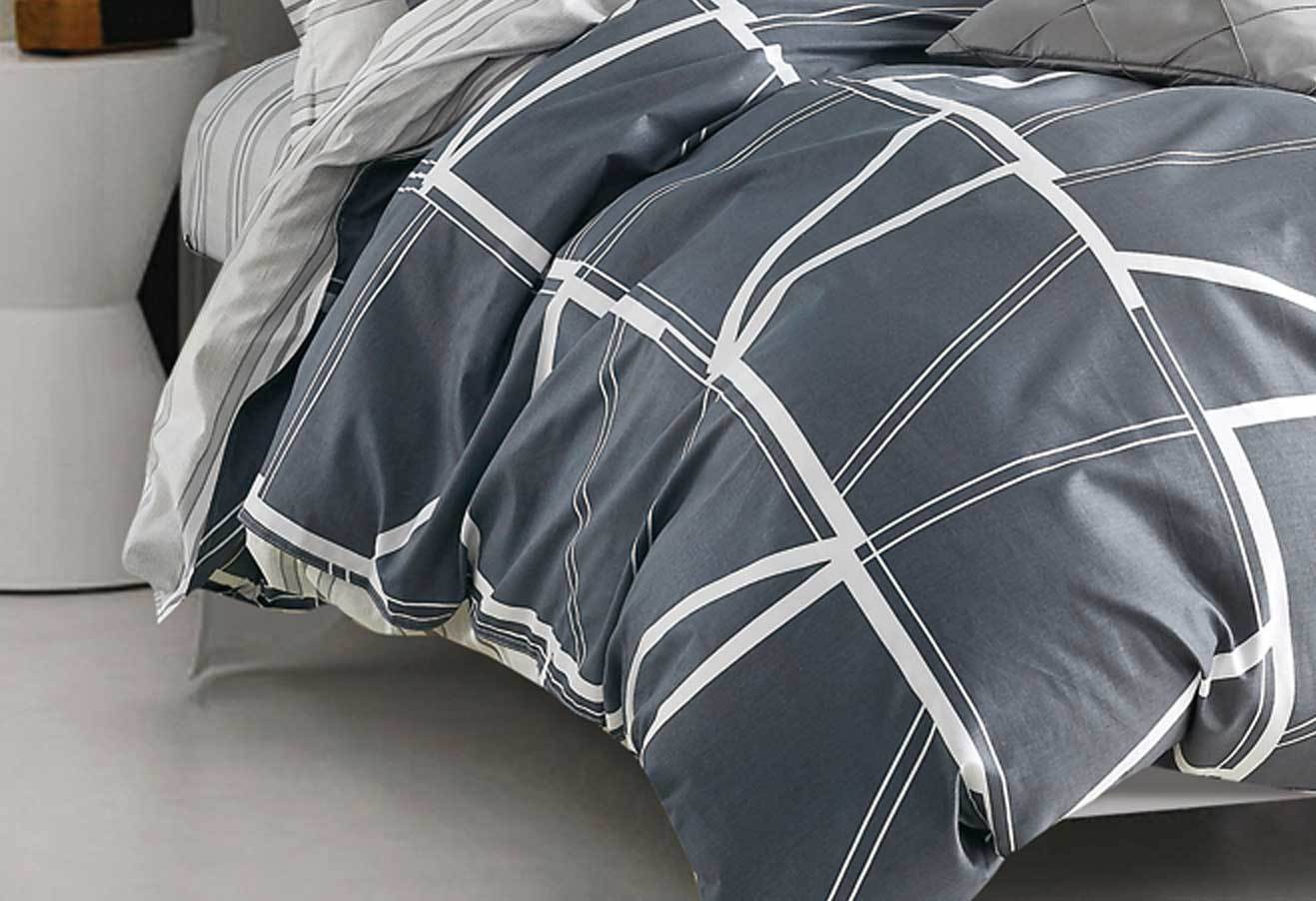 King Size Cotton Geometic Navy Blue Quilt Cover Set (3PCS)