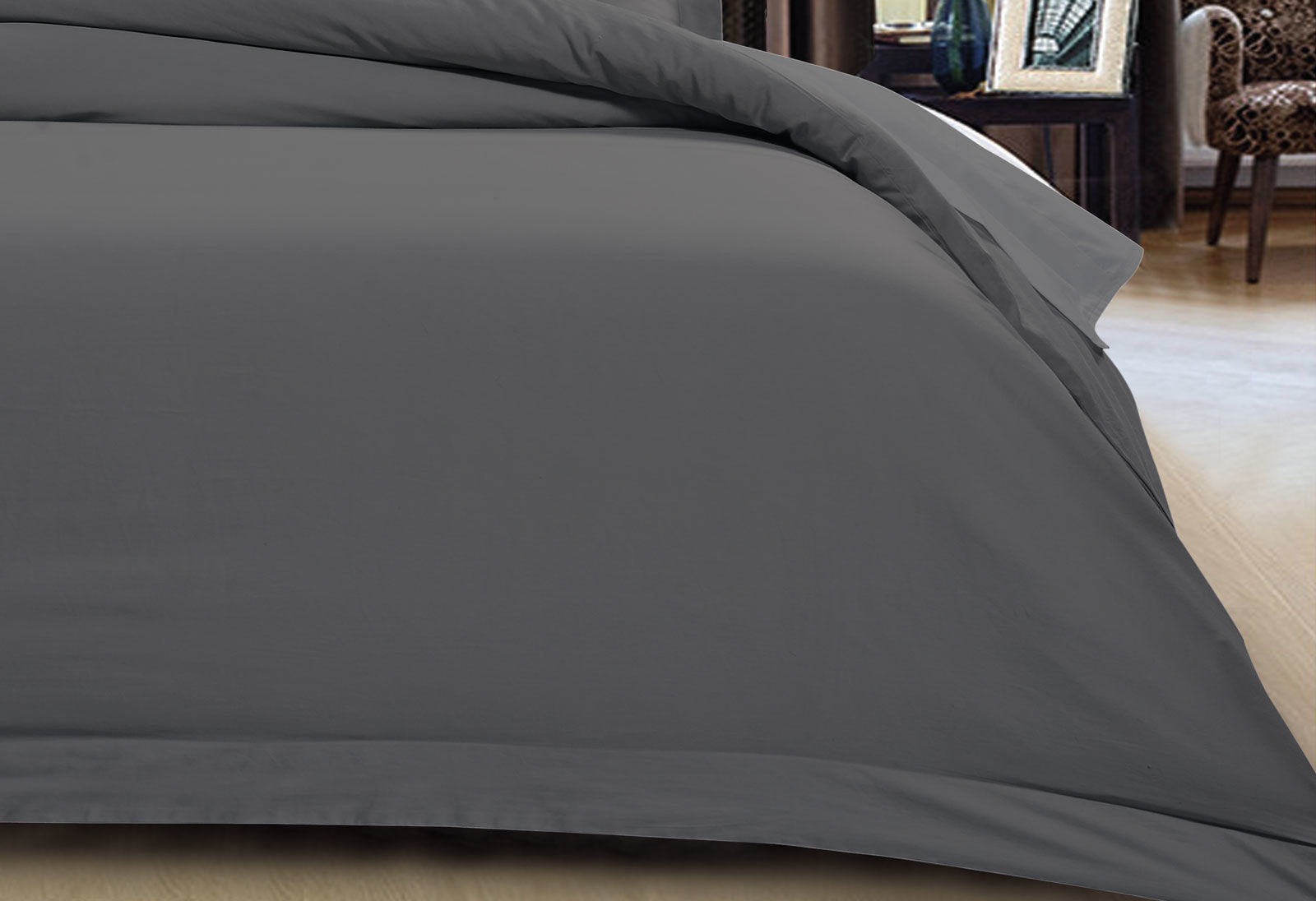 King Size 500TC Cotton Sateen Quilt Cover Set (Charcoal Color)