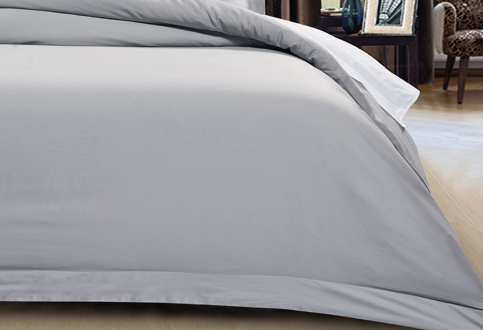 King Size 500TC Cotton Sateen Quilt Cover Set (Silver Color)