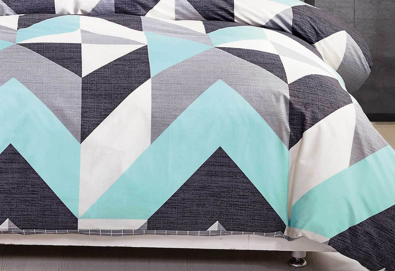 King Size Cotton Aqua Zig Zag Quilt Cover Set (3PCS)