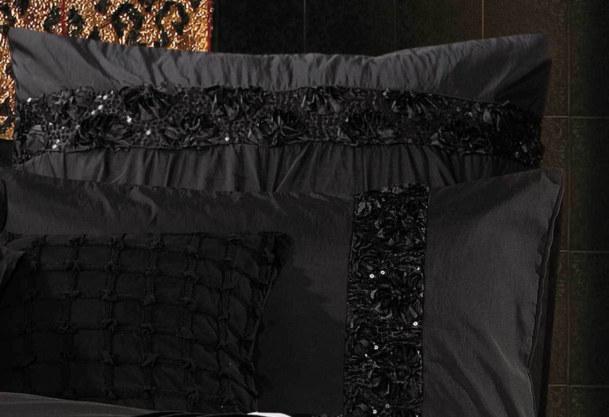 King Size Black Floral Sequins Quilt Cover Set(3PCS)