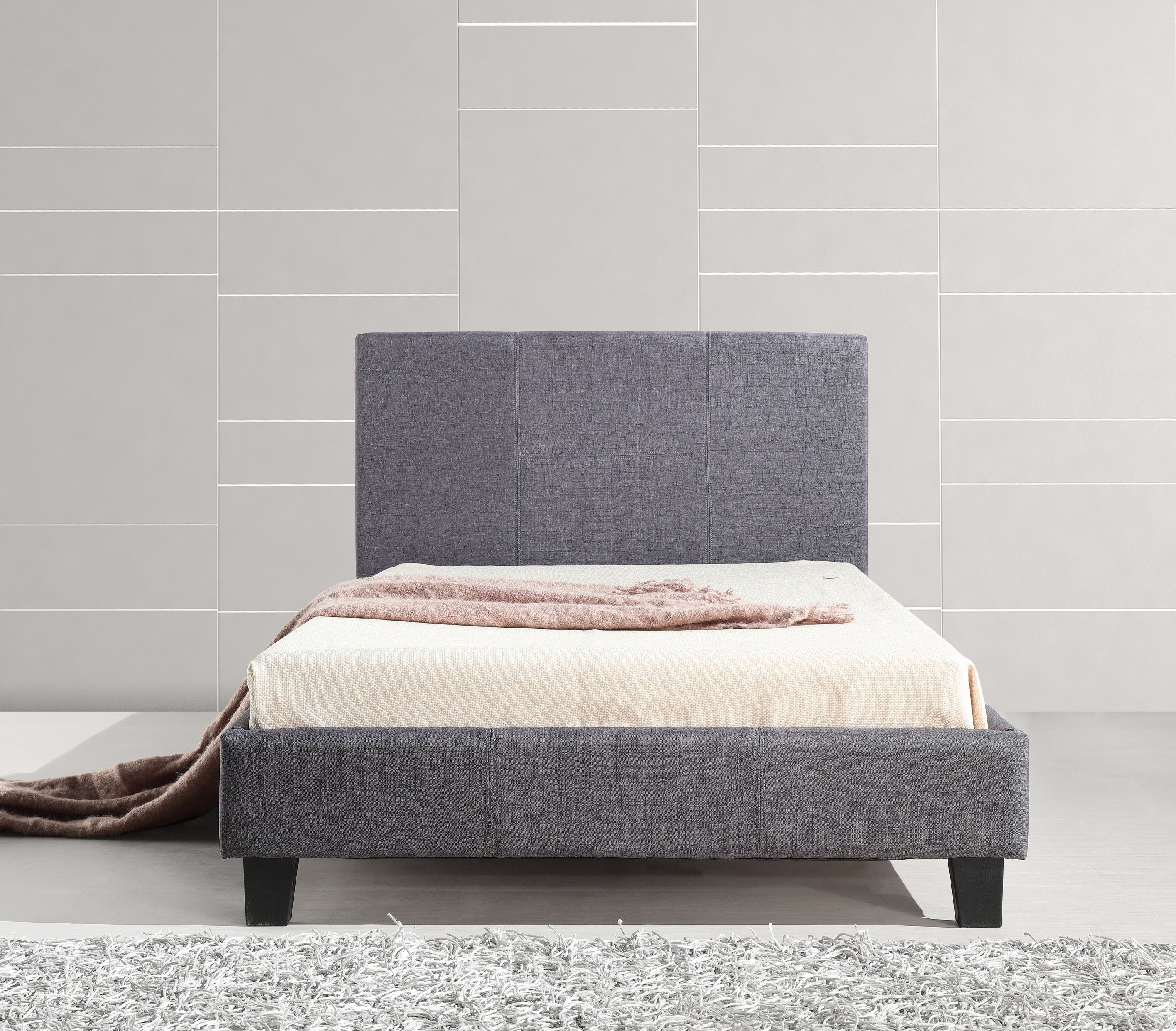 King Single Linen Fabric Bed Frame Grey