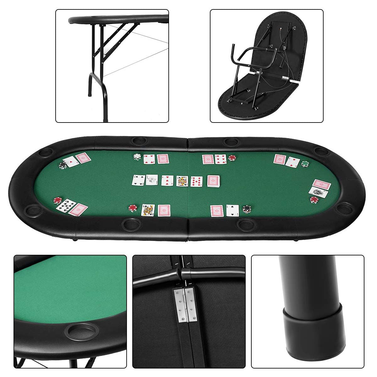 185cm 8 Player Folding Poker Blackjack Table with Cup Holder