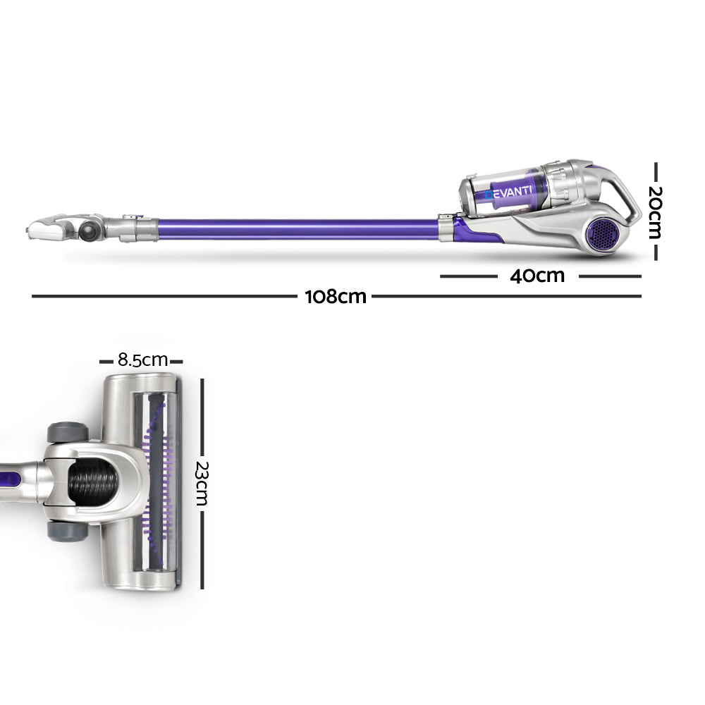 Devanti 120W Handstick Bagless Cordless Vacuum Cleaner Purple Grey with Spare Battery