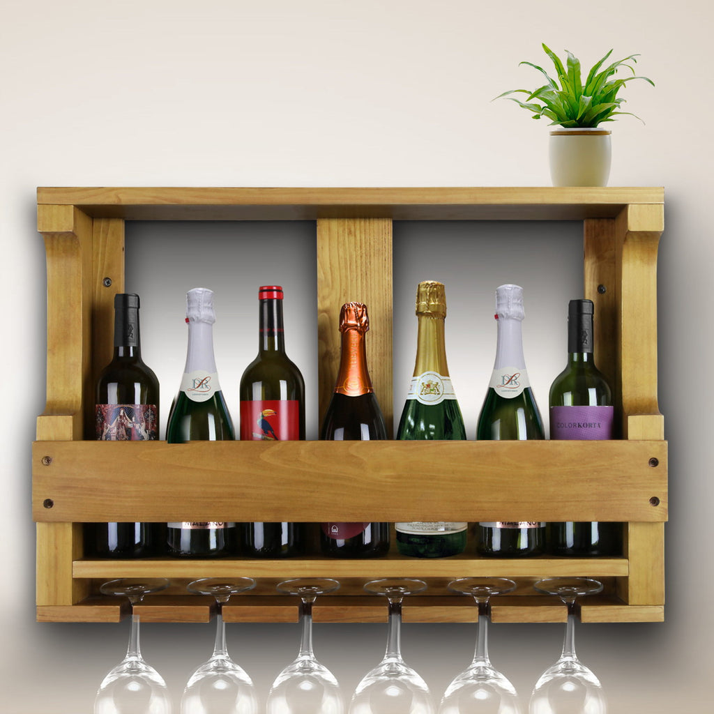 Artiss Wall Wine Rack Wooden Wine Glass Racks Timber Bottle Holder Mount Hanging