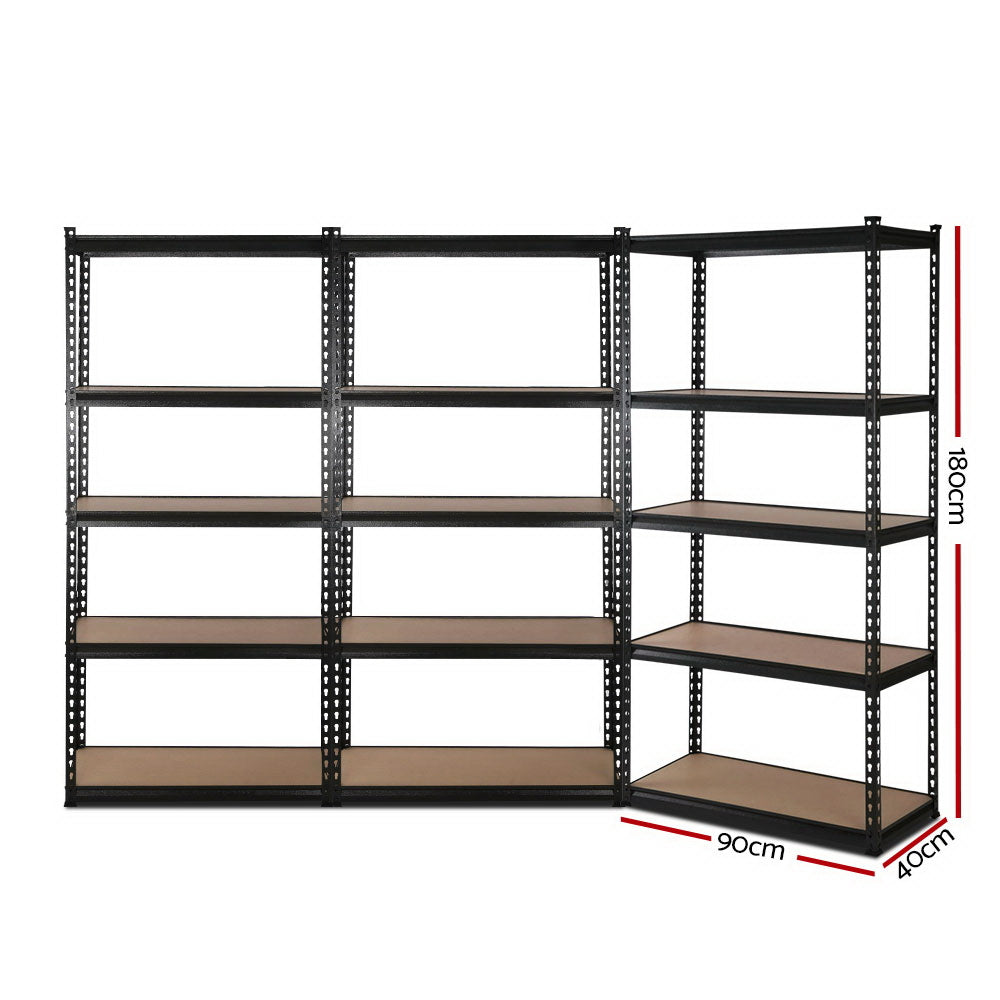 Giantz 3x0.9m Warehouse Racking Rack Steel Metal Garage Storage Shelves Black