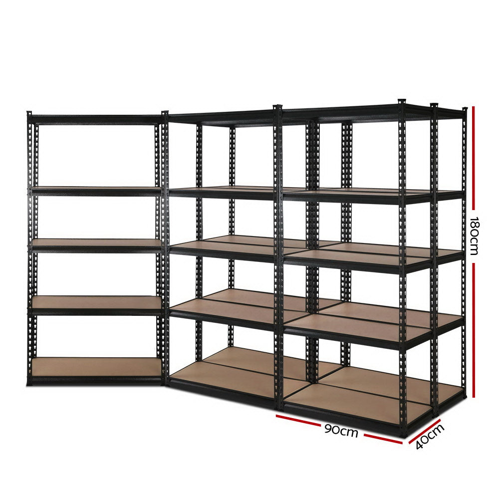 Giantz 5x0.9m Warehouse Racking Rack Steel Metal Garage Storage Shelves Black