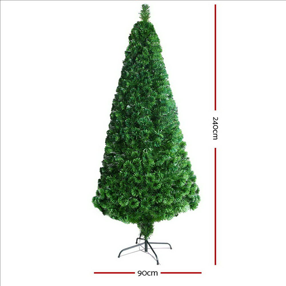 Jingle Jollys 2.4M LED Christmas Tree Xmas Multi Colour Lights Fibre Optic Decorations 8FT Bonus Bag
