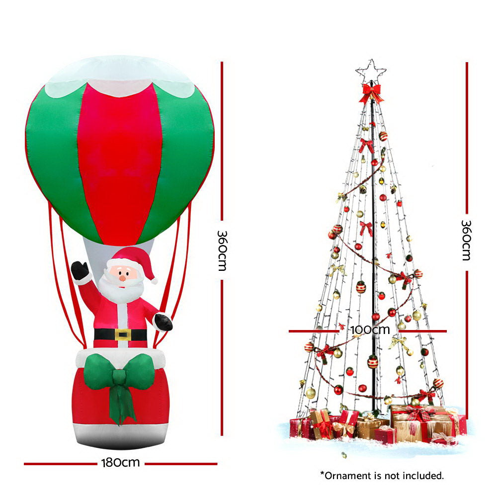 Jingle Jollys 3.6M LED Christmas Tree Lights Xmas Fibre Optic Decor Inflatable Set